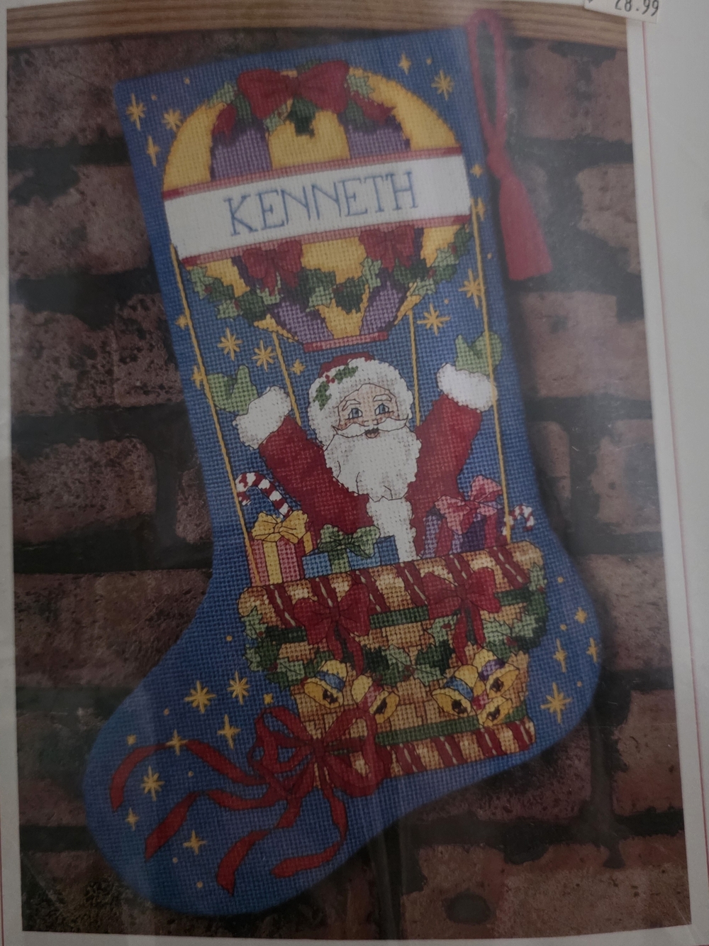 Sunset 1993 NEEDLEPOINT Balloon Santa Stocking 19011 New Old Stock 16" Unopened